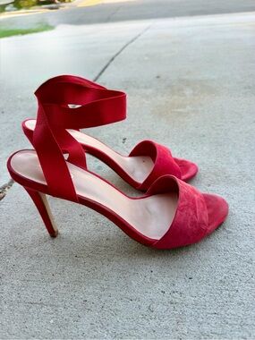 Aldo Red Suede Ankle Wrap Stiletto Sandals